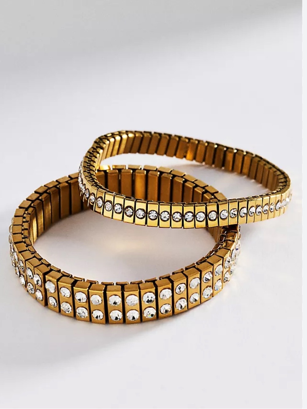 Anthropologie Gold Crystal Stretch Bracelets, Set of 2 (Gold)
